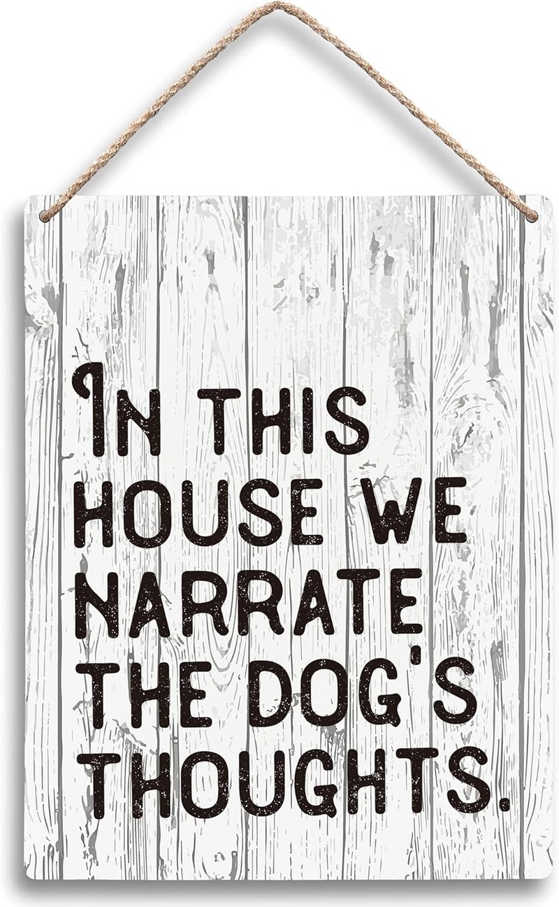 FUGWN In This House We Narrate the Dogs Thoughts Hanging Wooden Signs 8x10, Dog Decor for Dog Room, Dog Signs for Home Decor, Dog Decorations for the Home, House Rules Sign - Image 1